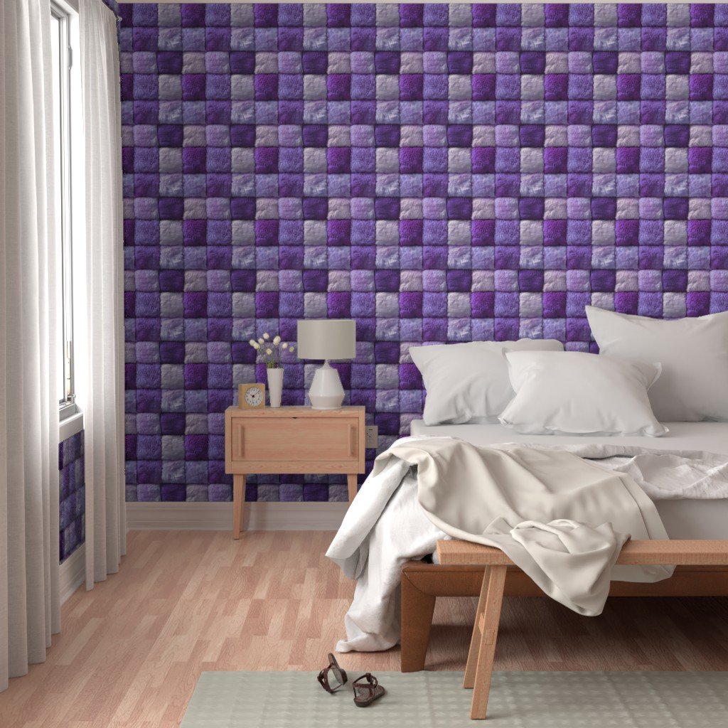 Large Violet Faux Fur Patchwork Fabric - Luxurious Plush Texture Wallpaper faux fur wallpaper