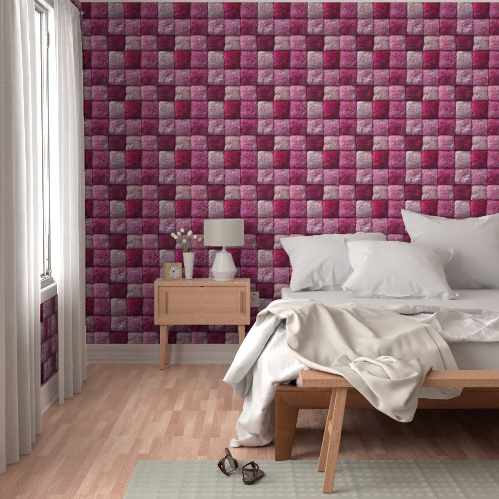 Large Hot Pink and Blush Faux Fur Patchwork Fabric - Luxurious Plush Wallpaper faux fur wallpaper