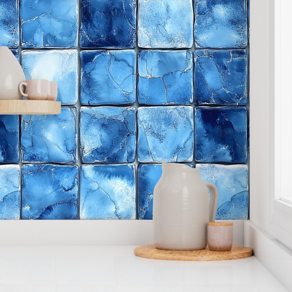 6 inch Blue Mosaic Tiles with Watercolor Effect for Pool or Bathroom Wal blue wallpaper