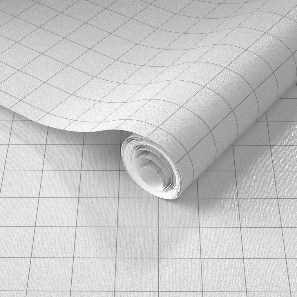 1 Inch Grid Line Pattern with Dusty Blue Lines on White Wallpaper fabric wallpaper