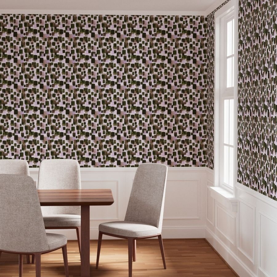 Abstract Earthy Brushstroke Blocks in Green and Brown Wallpaper warm tones wallpaper