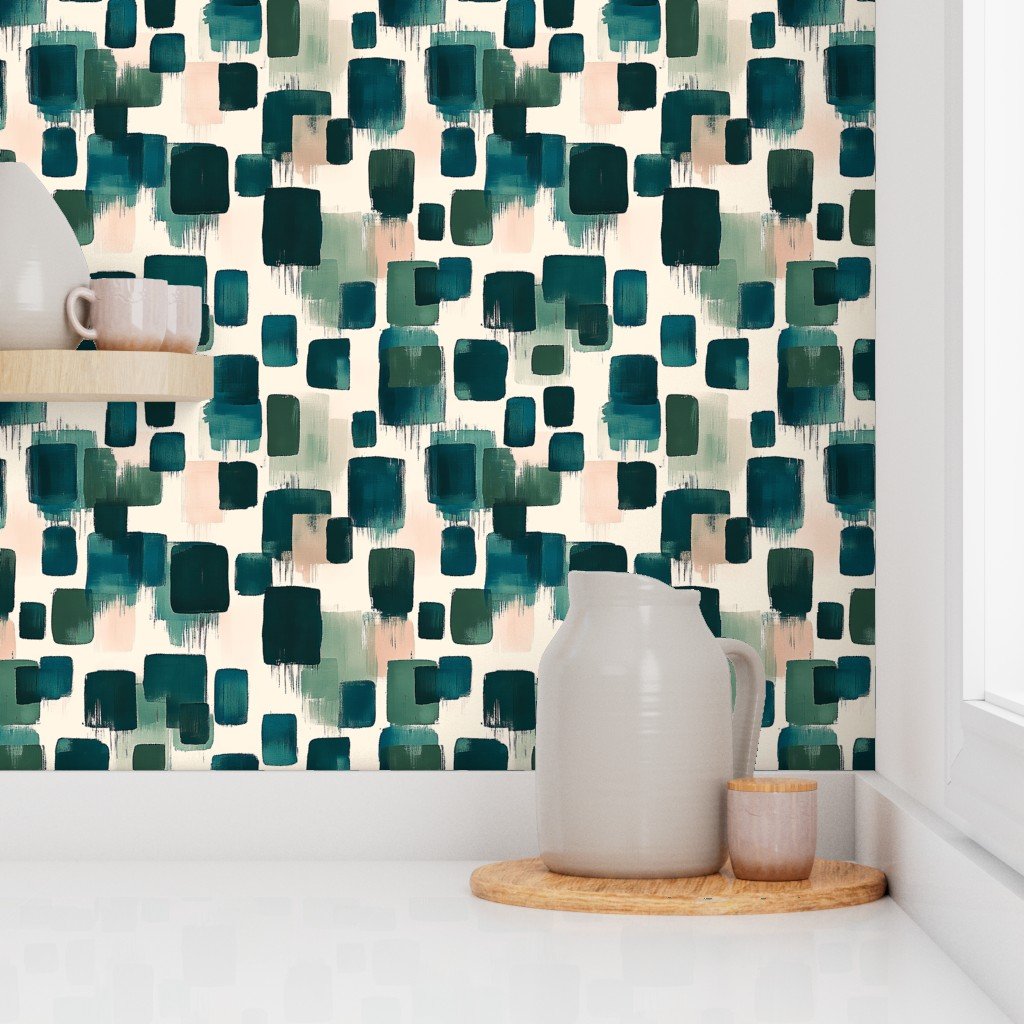 Abstract Earthy Brushstroke Blocks in Teal and Soft Peach Wallpaper soft peach wallpaper