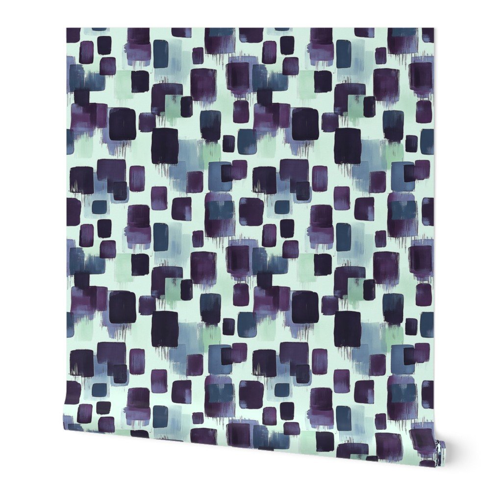Abstract Brushstroke Blocks in Purple Teal and Cream Wallpaper abstract wallpaper