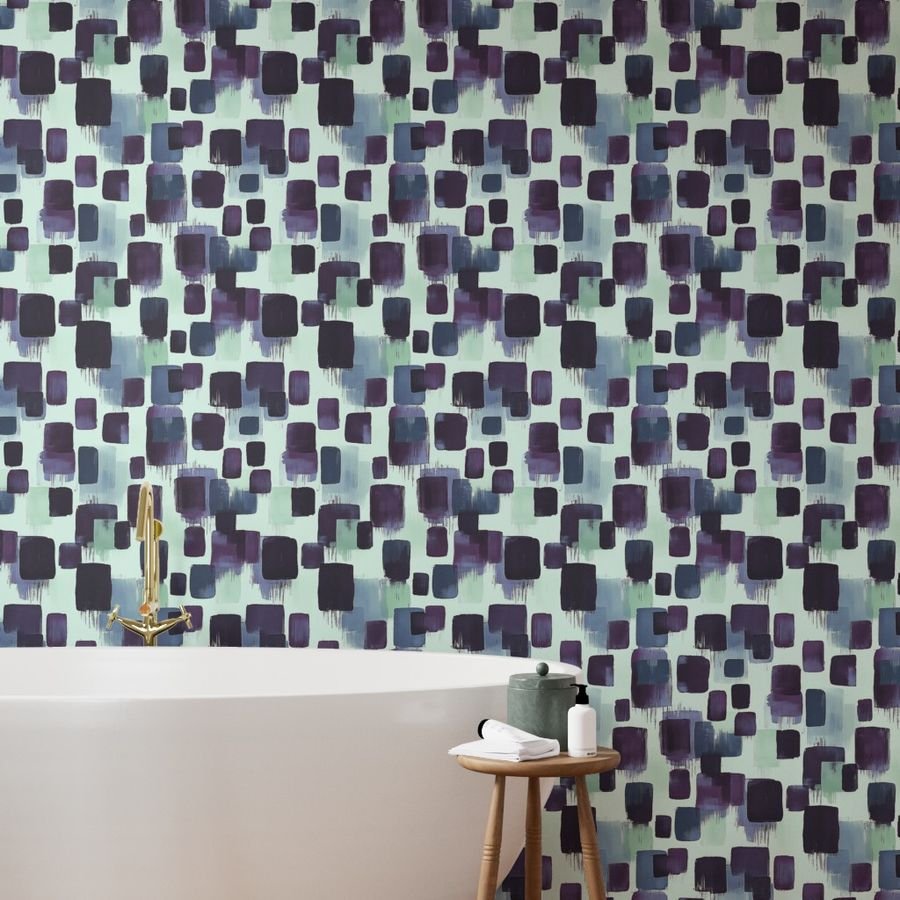 Large Abstract Brushstroke Blocks in Purple Teal and Cream Wallpaper abstract wallpaper
