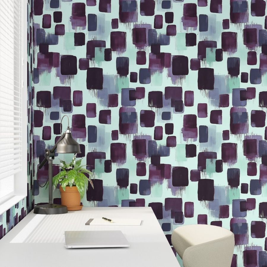 Large Abstract Brushstroke Blocks in Purple Teal and Soft Mint Wallpaper abstract wallpaper