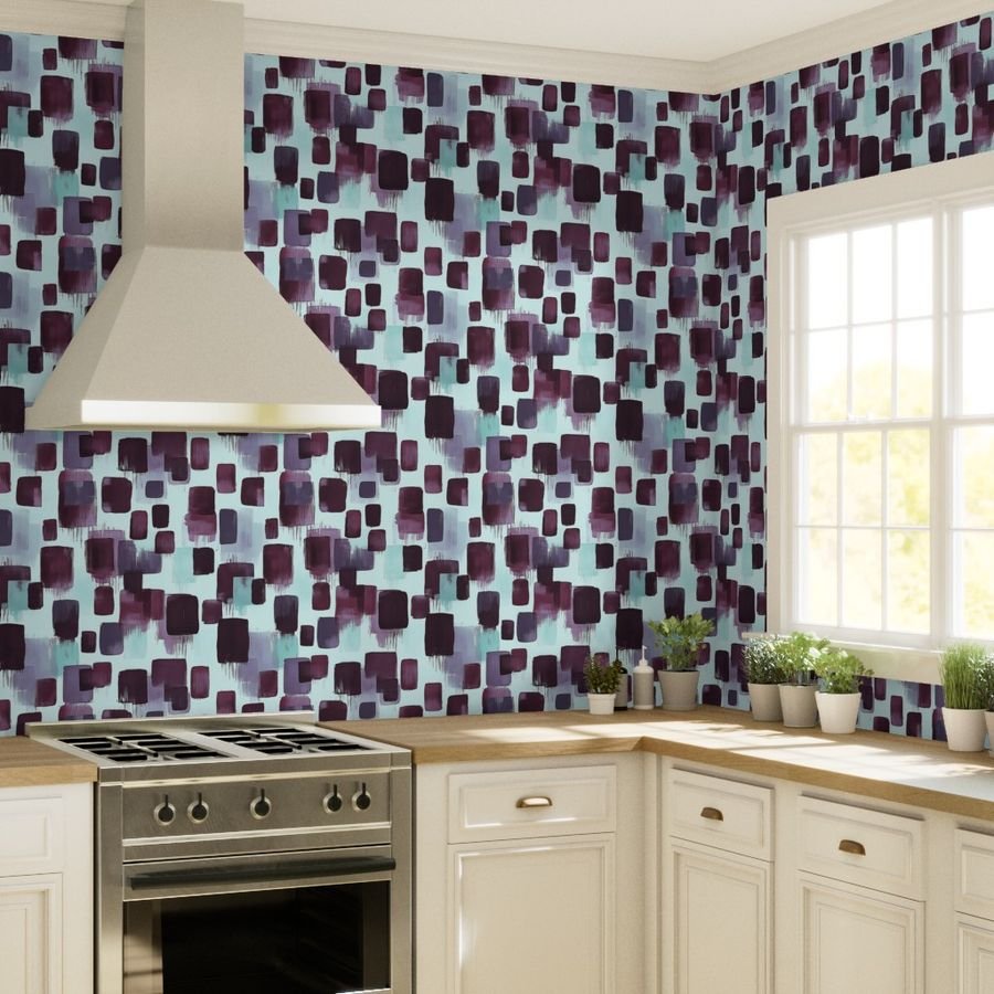 Large Abstract Brushstroke Blocks in Burgundy Teal and Soft Mint Wallpaper abstract wallpaper