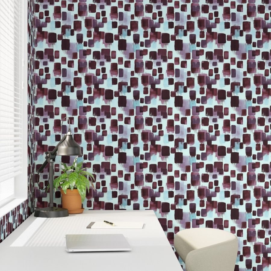 Abstract Brushstroke Blocks in Burgundy Lavender and Soft Mint Wallpaper abstract wallpaper