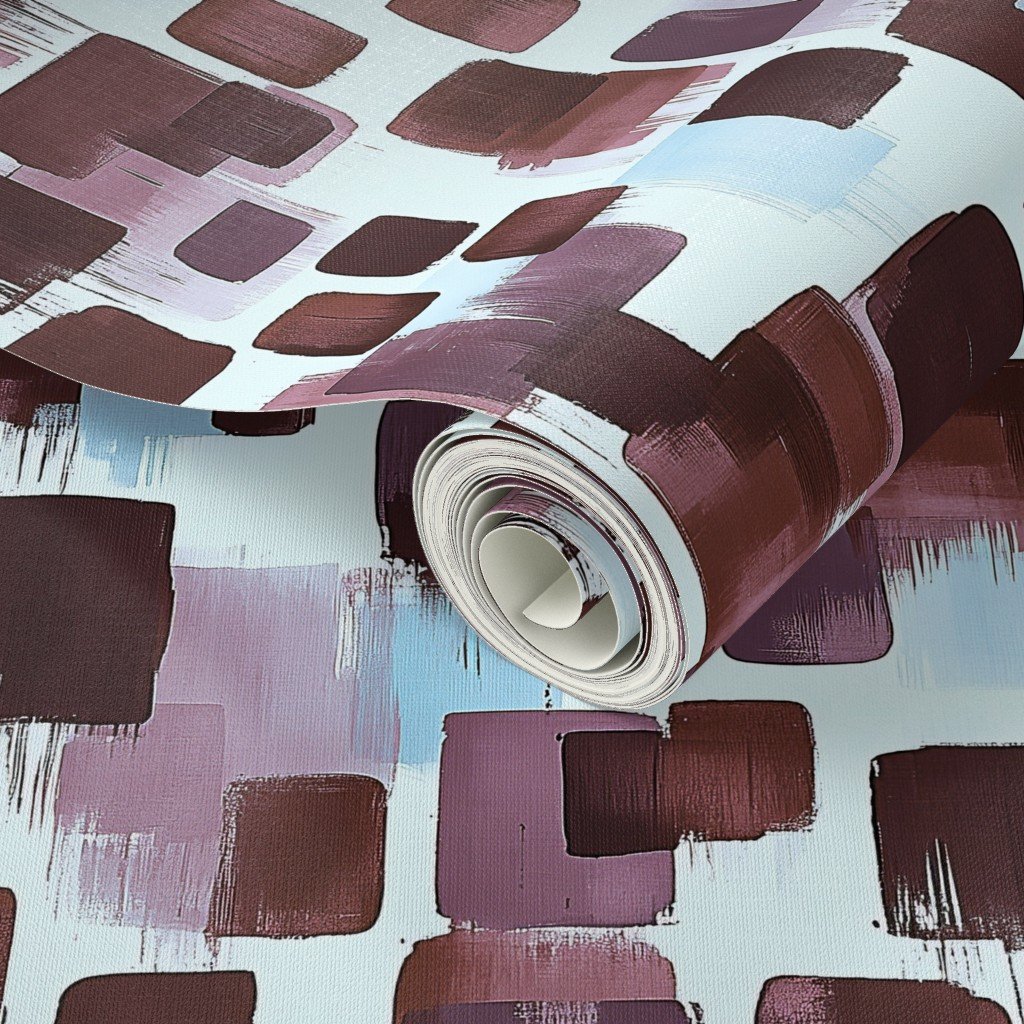 Abstract Brushstroke Blocks in Burgundy Lavender and Sky Blue Wallpaper sky blue wallpaper