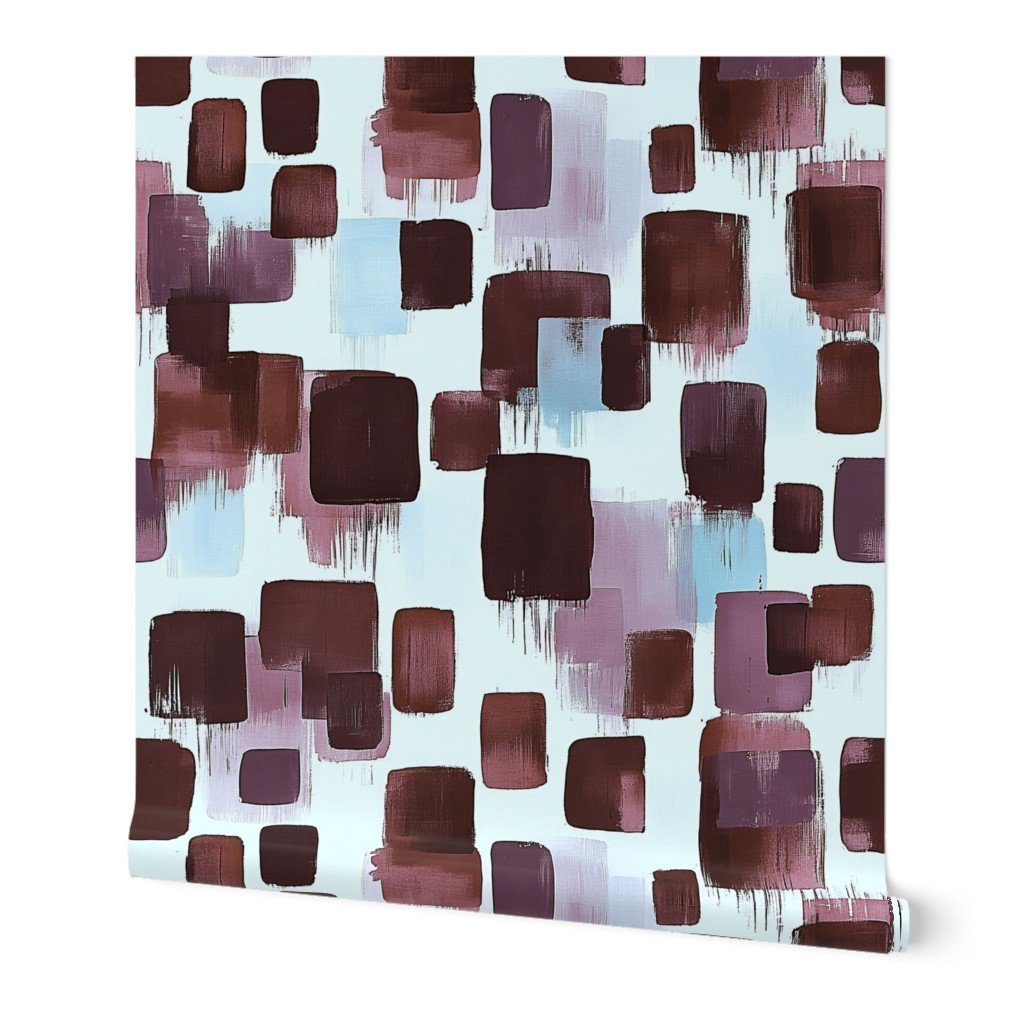 Large Abstract Brushstroke Blocks in Burgundy Lavender and Sky Blue Wallpaper sky blue wallpaper