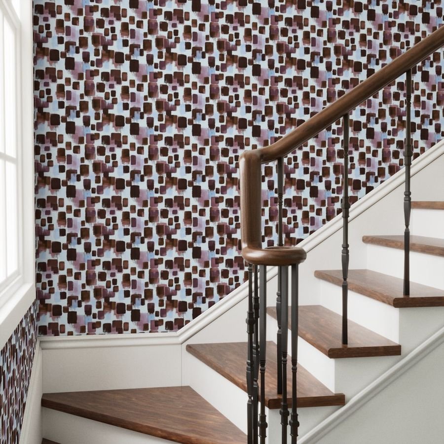 Abstract Brushstroke Blocks in Brown Rosewood and Sky Blue Wallpaper sky blue wallpaper