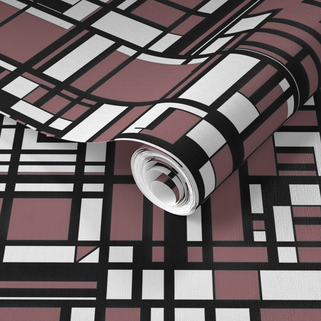 Dusty Rose Modernist City Blocks Geometric Pattern Wallpaper dusty rose geometric wallpaper