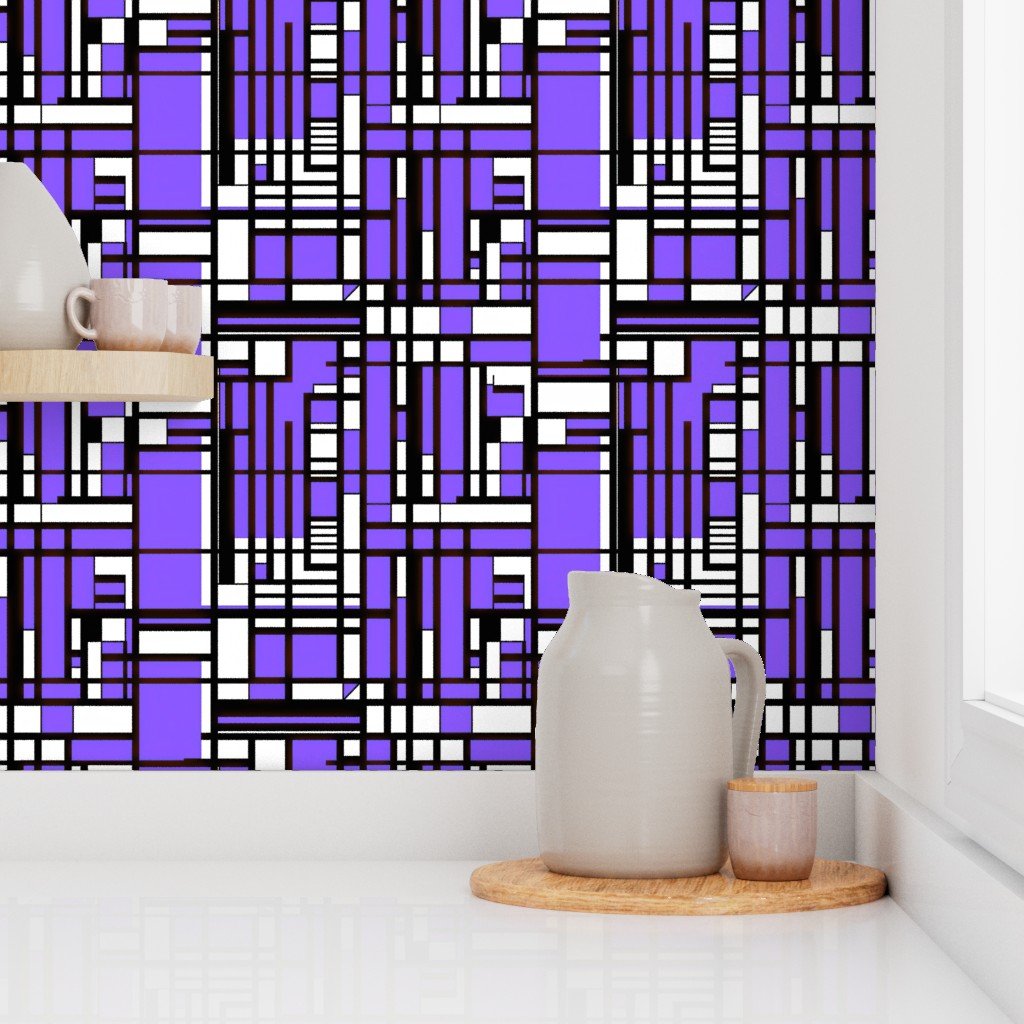 Electric Violet Modernist City Blocks Geometric Pattern Wallpaper linear design wallpaper