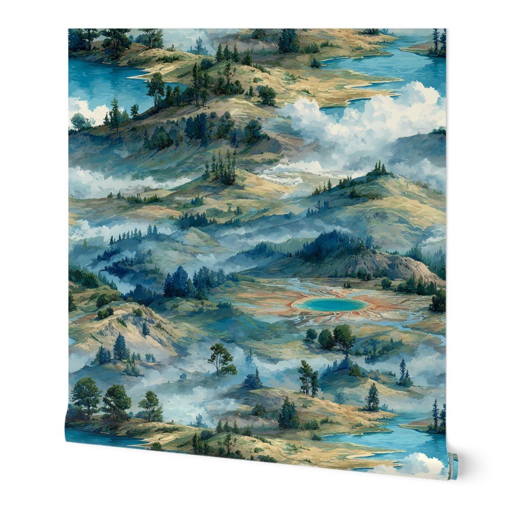 Yellowstone National Park Summer Watercolor Hot Spring Landscape Wallpaper grand prismatic wallpaper