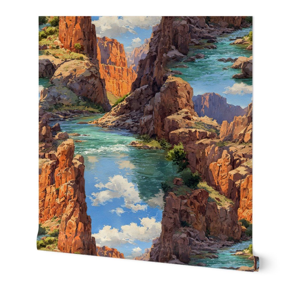 Summer Sun Over the Grand Canyon Watercolor Landscape Wallpaper national park wallpaper