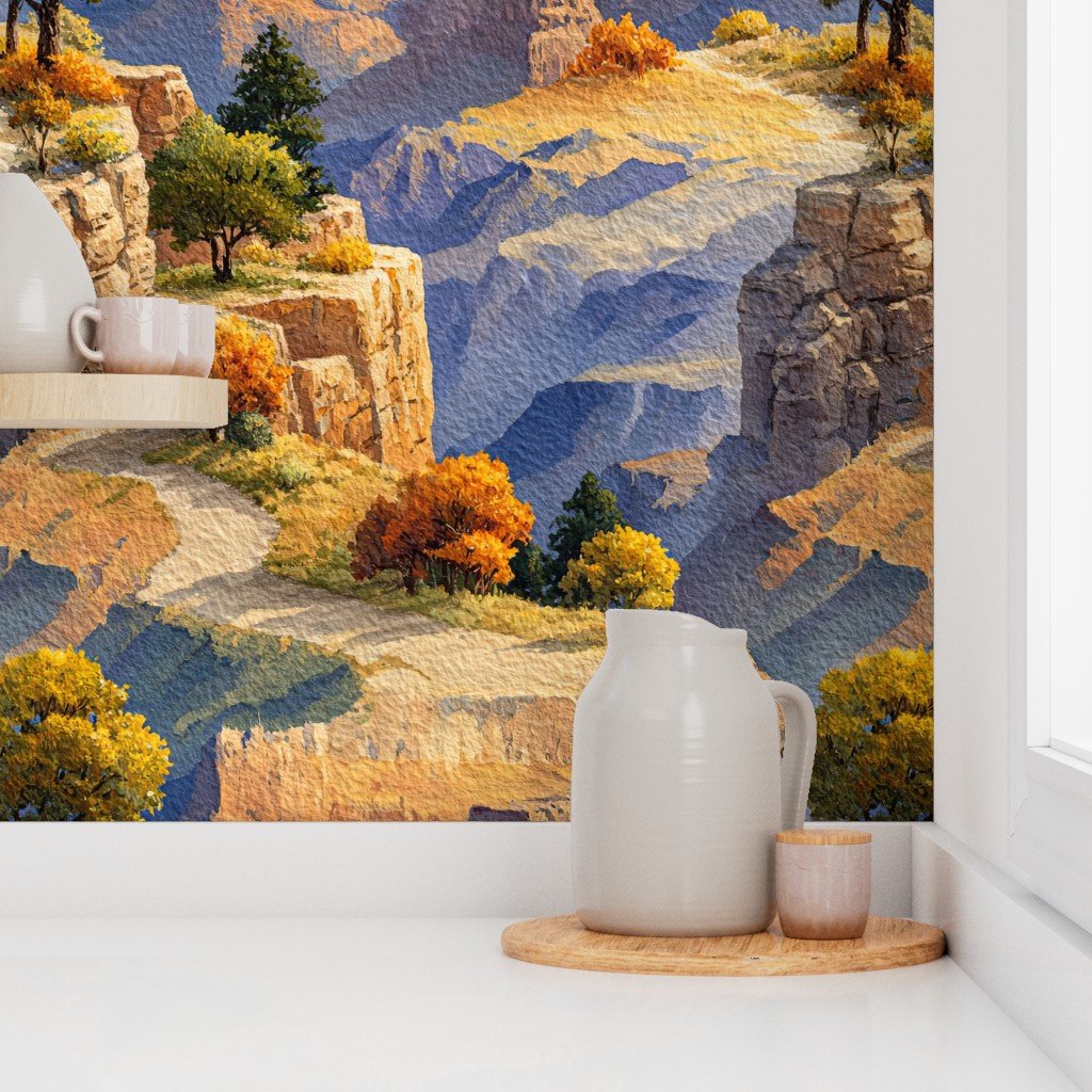 Autumn Glow Over the Grand Canyon Watercolor Landscape Wallpaper national park wallpaper