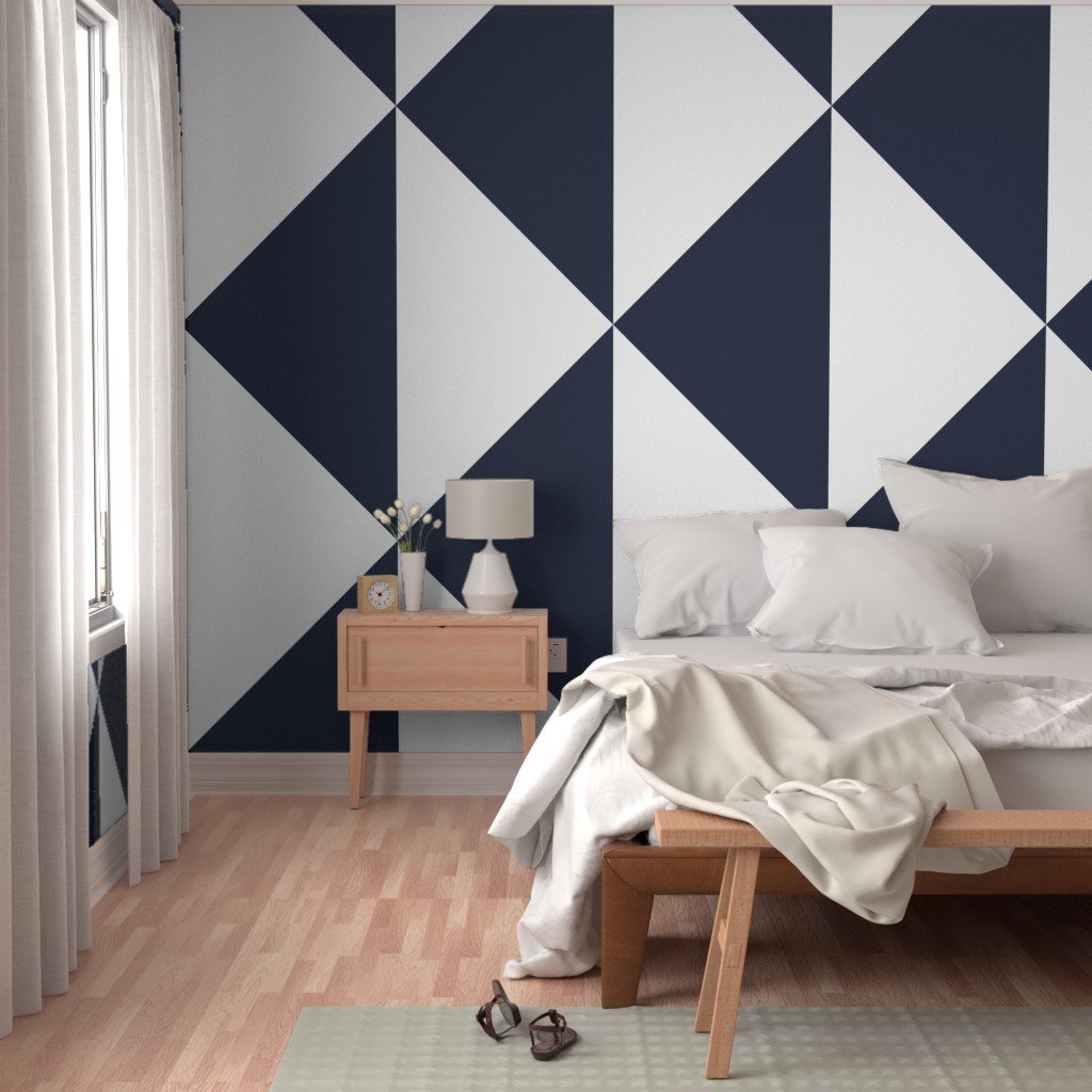 Bold Navy and White Oversized Geometric Diamond Wallpaper architectural wallpaper