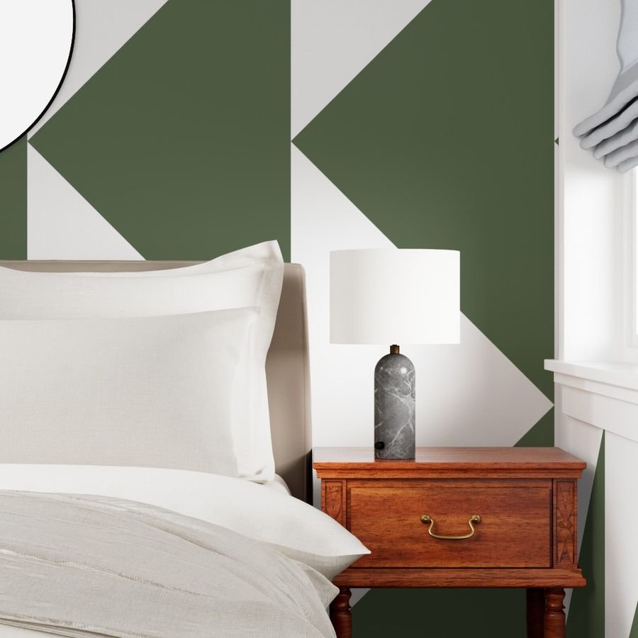 Bold Olive and White Oversized Geometric Triangle Wallpaper abstract wallpaper