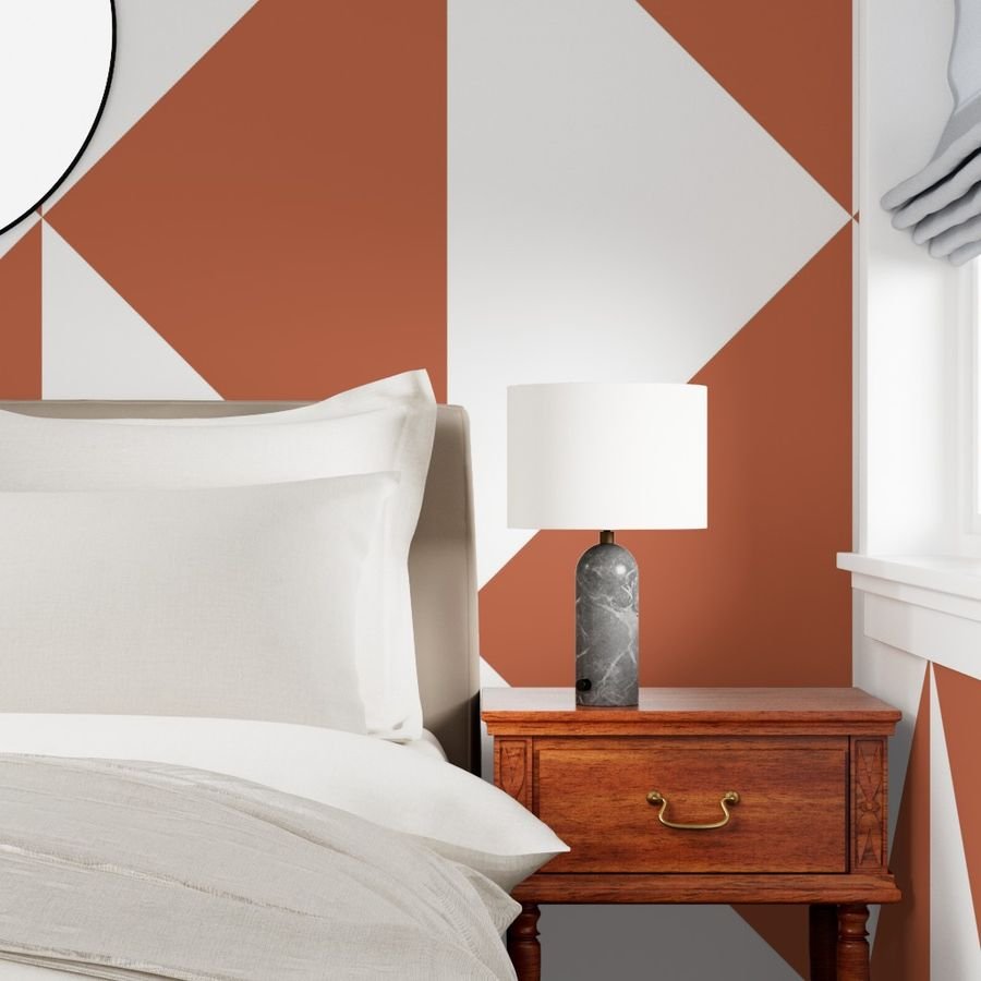Bold Terracotta and White Oversized Geometric Diamond Wallpaper abstract wallpaper