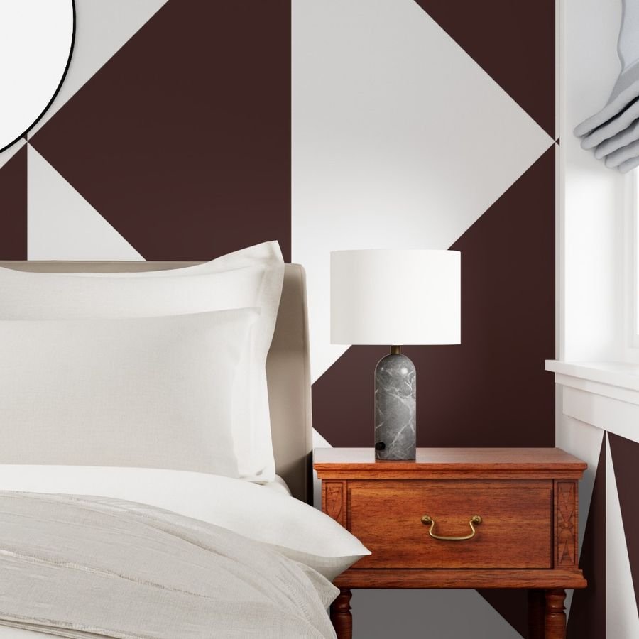 Bold Chocolate Brown and White Oversized Geometric Diamond Wallpaper chocolate brown wallpaper