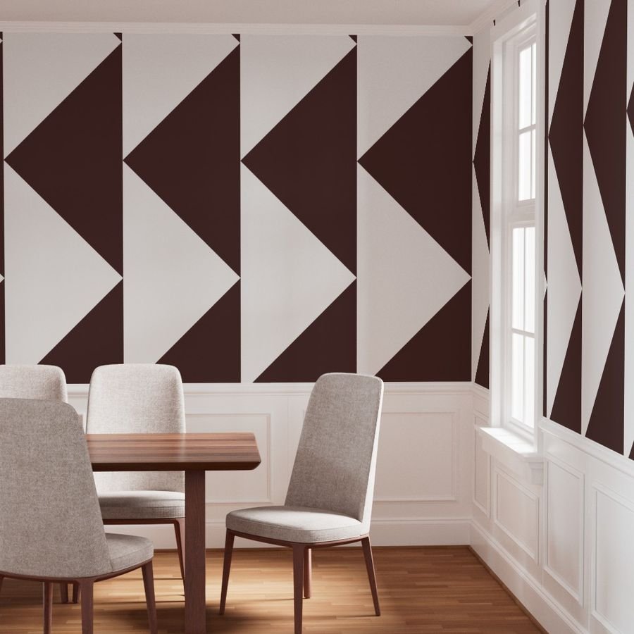 Bold Chocolate Brown and White Oversized Geometric Triangle Wallpaper chocolate brown wallpaper