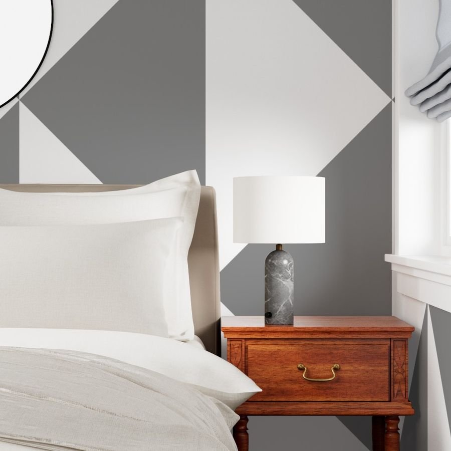 Bold Mid Gray and White Oversized Geometric Diamond Wallpaper abstract wallpaper