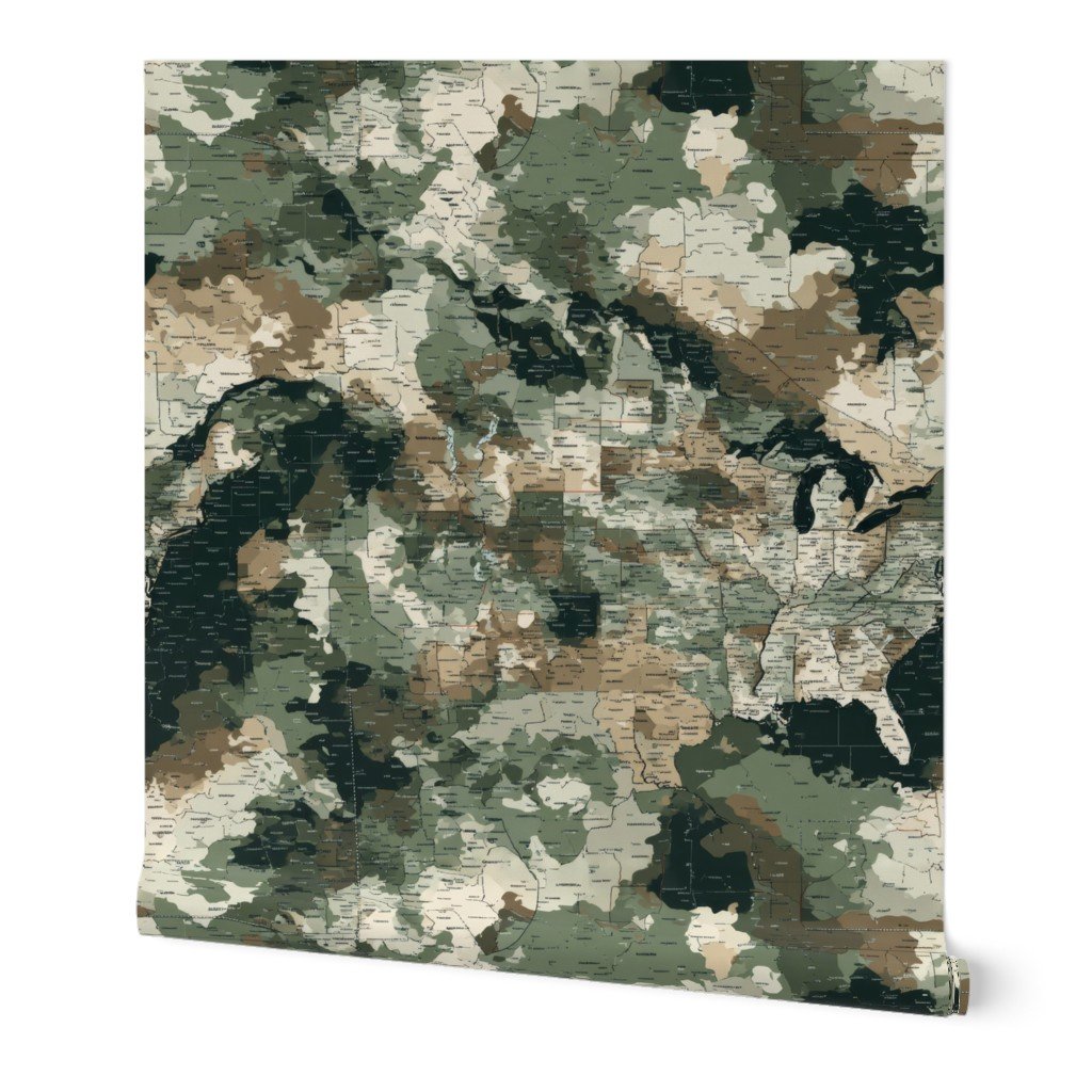 USA State Outline Camouflage Map Design in Earth Tone Green and Sand Wallpaper earth tone wallpaper