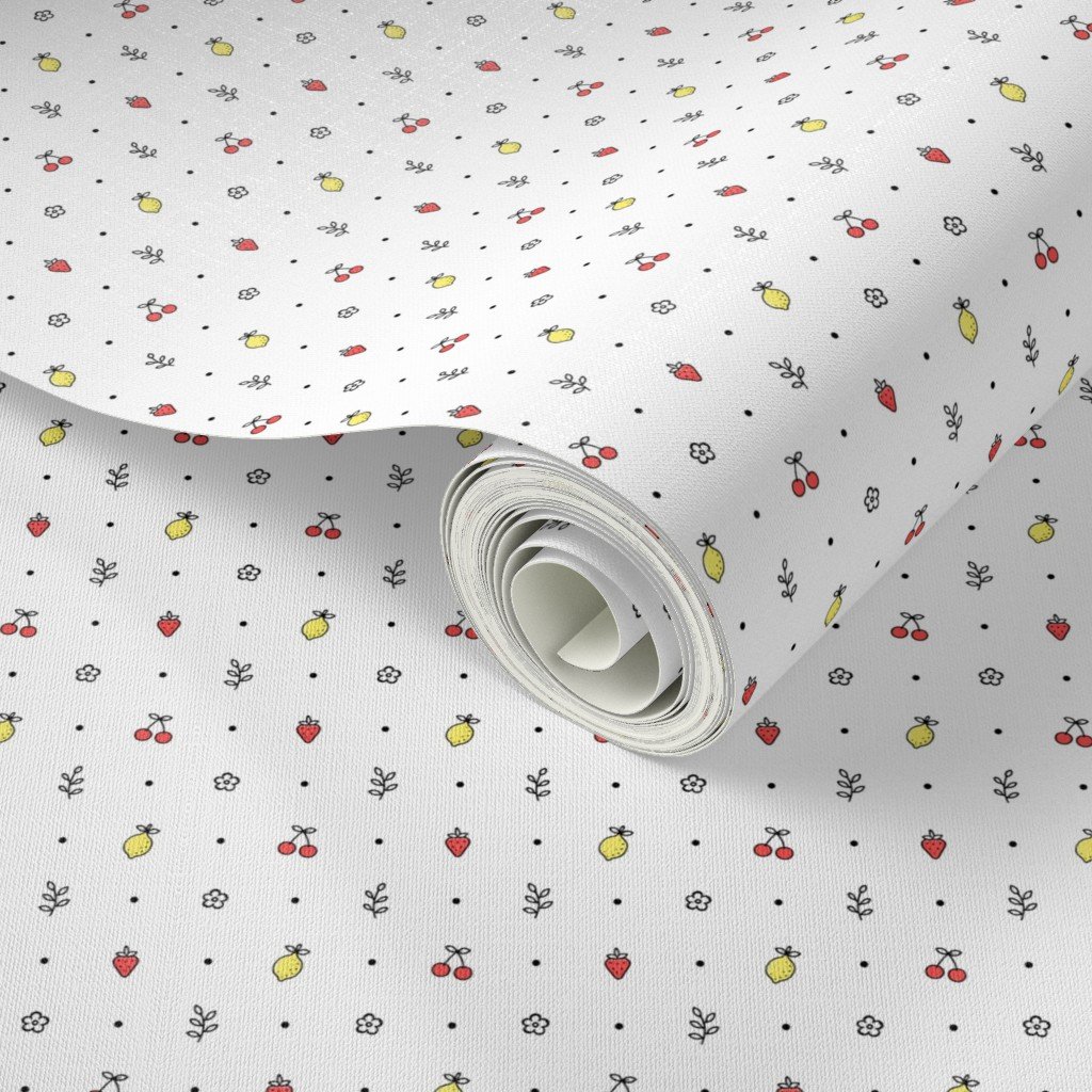 Minimal Fruit Doodle Pattern With Strawberries Lemons And Cherries Wallpaper cherries wallpaper