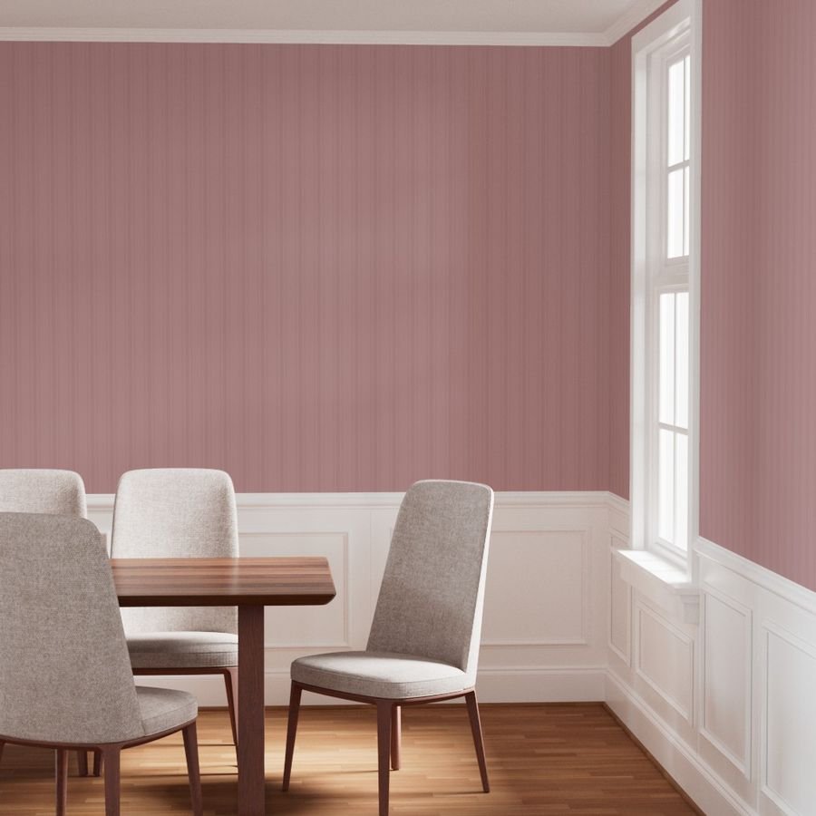 Tonal Dusty Rose Tailored Ticking Stripe Cottage Farmhouse Wide Strip Wallpaper stripe pattern wallpaper