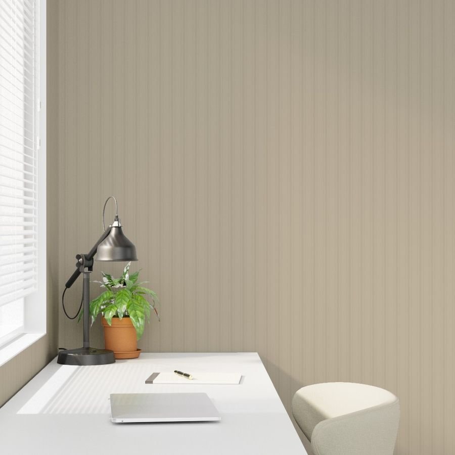 Tonal Mushroom Tailored Ticking Stripe Cottage Farmhouse Small Scale Wallpaper thin stripe wallpaper