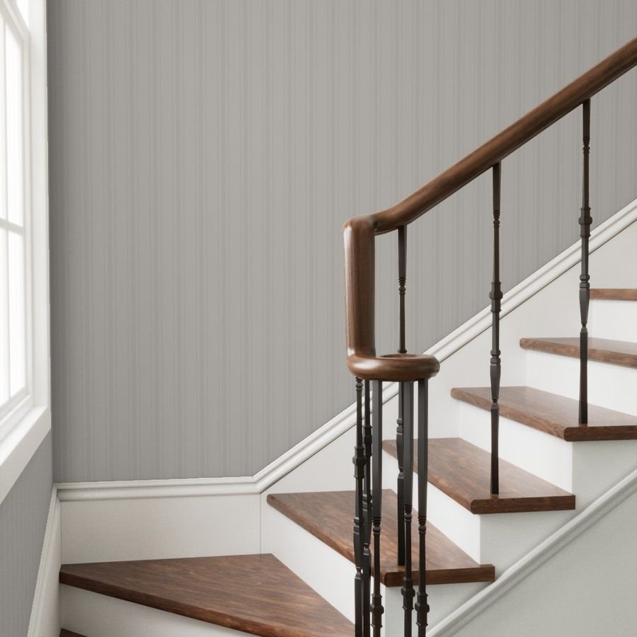 Tonal Stone Tailored Ticking Stripe Cottage Farmhouse Wide Stripe Wal Wallpaper tonal stripe wallpaper