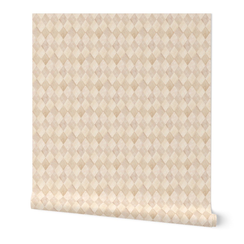 Small Light Beech and Oak Wood Harlequin Diamond Parquet Marquetry Pattern Wallpaper beech wallpaper