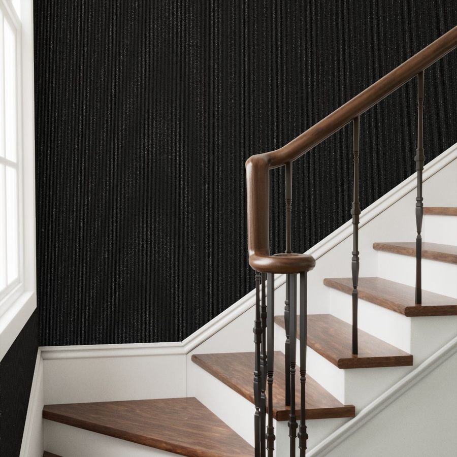 Classic White Pinstripe on Black Office Stripe Pattern Wallpaper banker stripe wallpaper