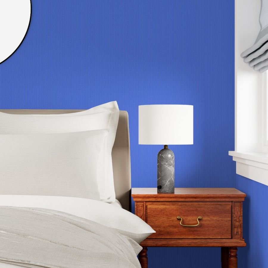 Classic White Pinstripe on Royal Blue Office Stripe Pattern Wallpaper banker stripe wallpaper