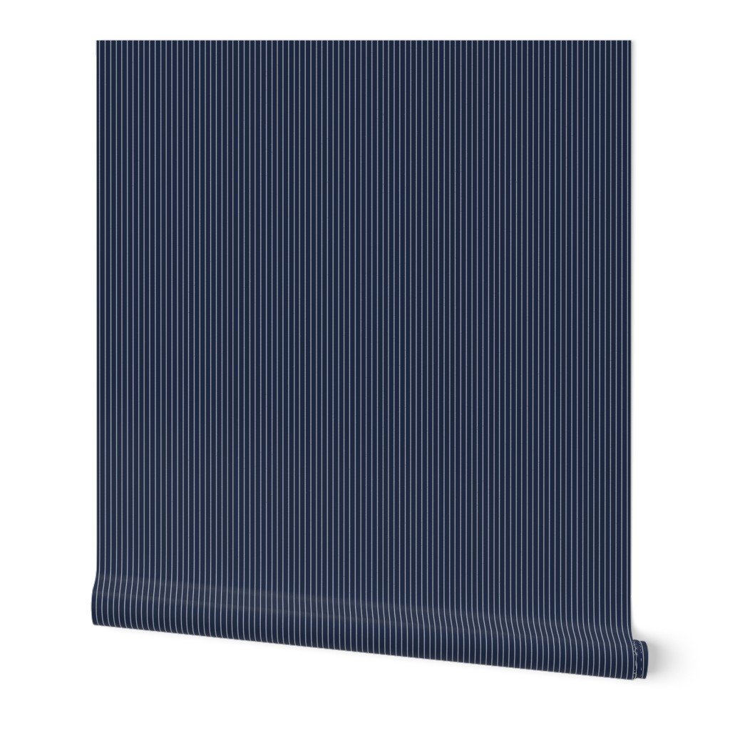 Classic White Pinstripe on Navy Blue Office Stripe Pattern Wallpaper banker stripe wallpaper
