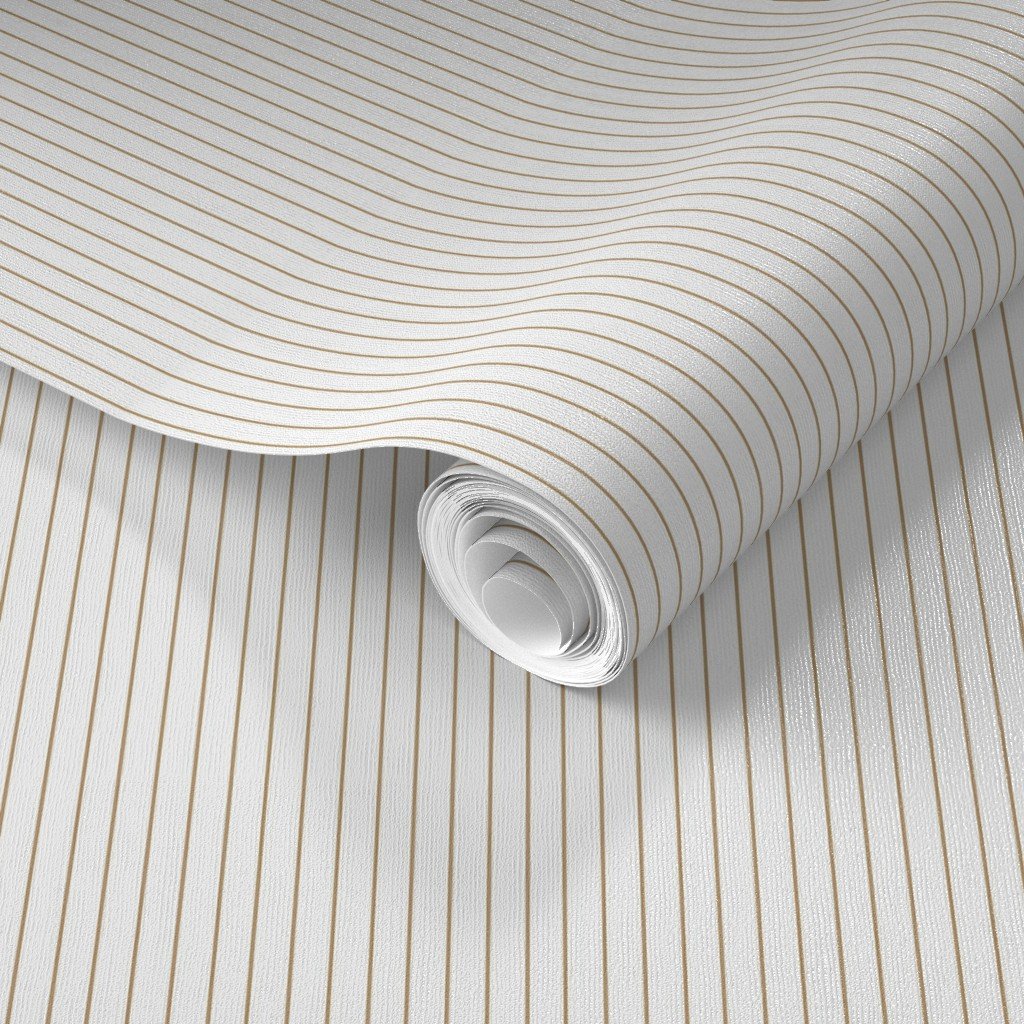 Classic Camel Tan Pinstripe on White Office Stripe Pattern Wallpaper banker stripe wallpaper