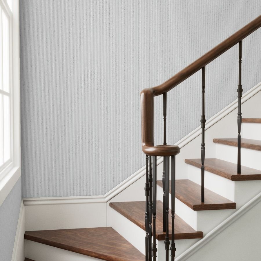 Classic Steel Gray Pinstripe on White Office Stripe Pattern Wallpaper banker stripe wallpaper