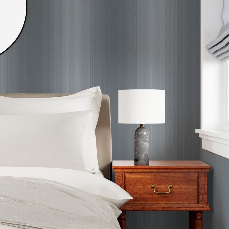 Classic White Pinstripe on Steel Gray Office Stripe Pattern Wallpaper banker stripe wallpaper