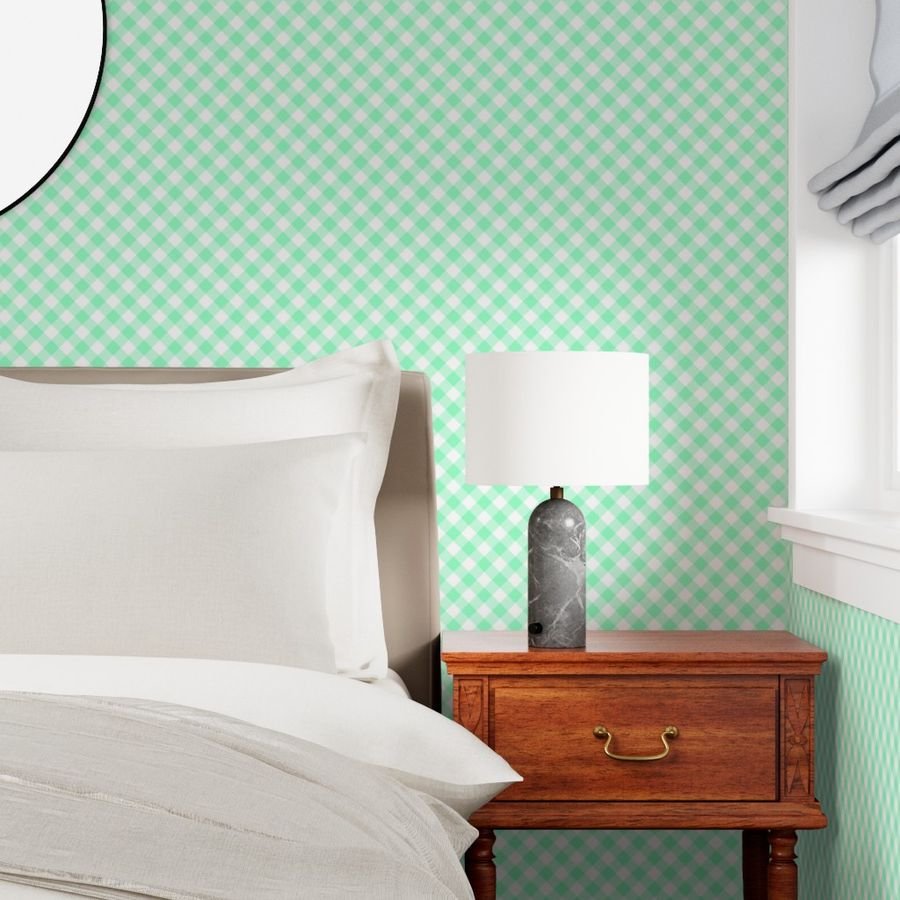 Mint Green Gingham Check Plaid Wallpaper checkered wallpaper