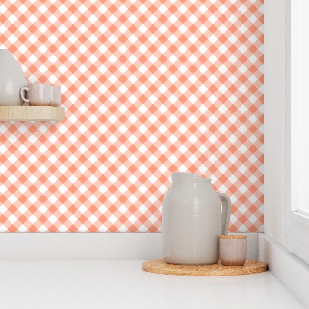 Coral Pink Gingham Check Plaid Wallpaper checkered wallpaper