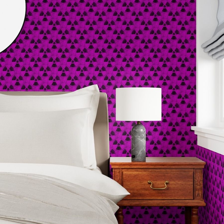 Hot Pink and Black Radiation Warning Grunge Pattern Wallpaper hazard symbol wallpaper