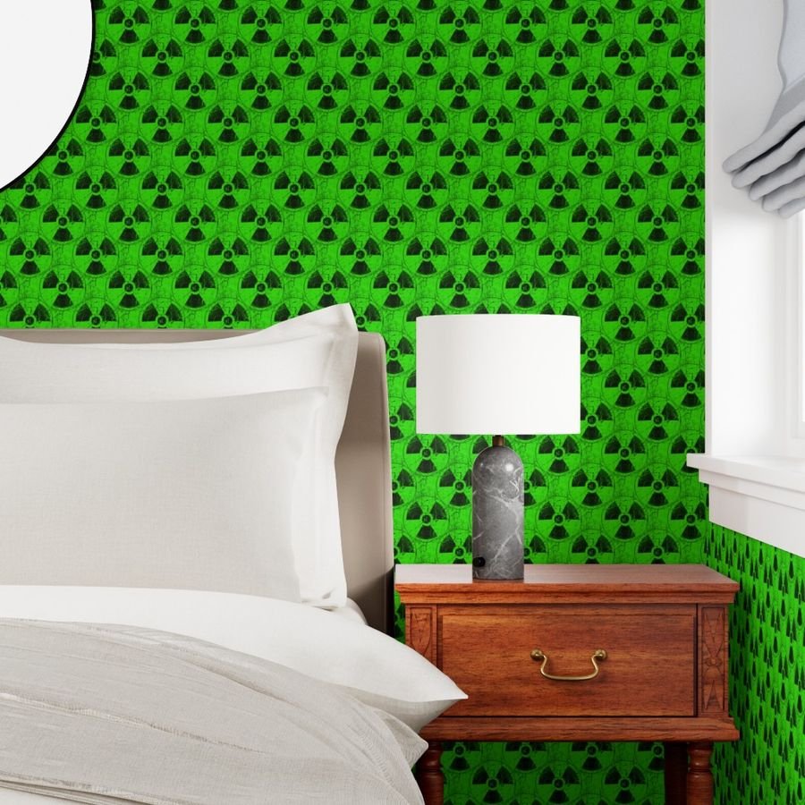 Neon Green and Black Radiation Warning Grunge Pattern Wallpaper hazard symbol wallpaper