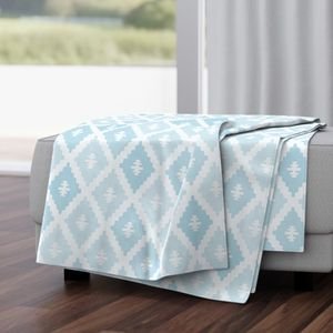 Large Sun Faded Mediterranean Diamond Pattern in Powder Sky Blue Home Styling Collection Home Decor Collection faded blue throw blanket design