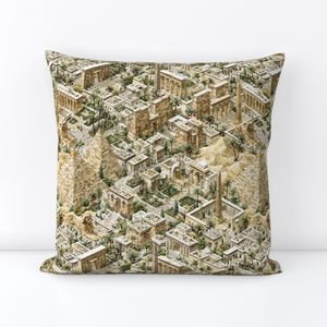 Ancient Egypt Watercolor Architectural Landscape Isometric Seamless Repeat Home Decor Collection Home Decor Collection warm tone throw pillow design