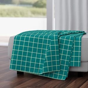 Classic Cream White and Teal 2 Inch Grid Interior Collection Home Styling Collection 2 inch geometric throw blanket design