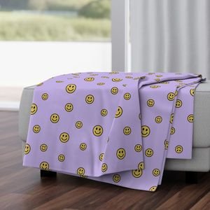 Retro Yellow Smiley Faces on Lavender Home Styling Collection Design Collection kids room throw blanket design