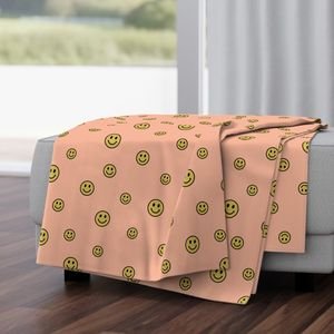 Retro Yellow Smiley Faces on Peach Interior Collection Decor Collection pastel orange throw blanket design