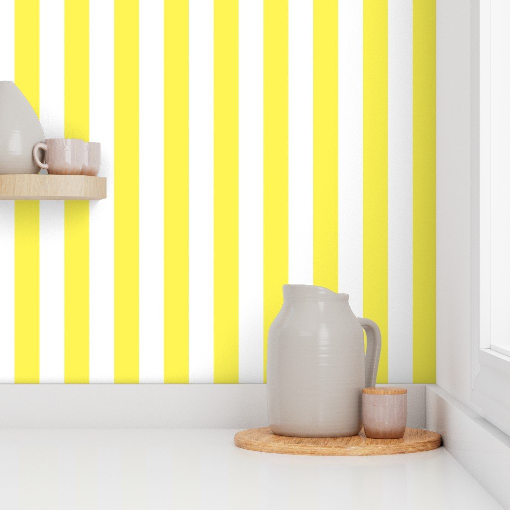 Lemon Yellow 2 inch Wide Cabana Stripes Wallpaper vertical stripe wallpaper