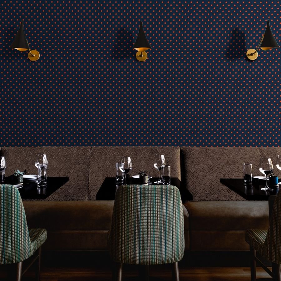 Navy and Orange Polka Dots Wallpaper navy blue and orange wallpaper