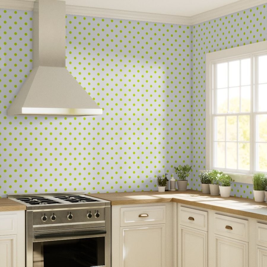 Lime Punch Polkadots on White Wallpaper white dots wallpaper
