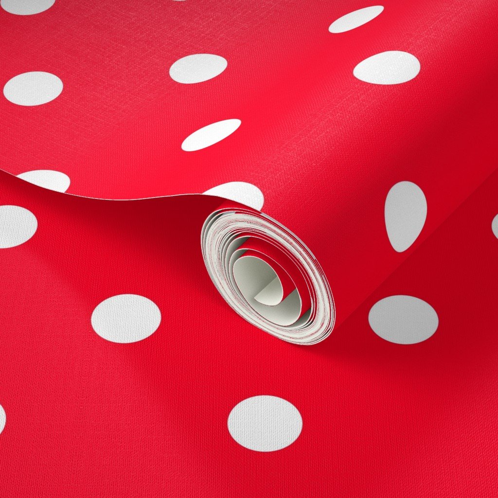 White Polkadots on Cherry Red Wallpaper polka dots wallpaper